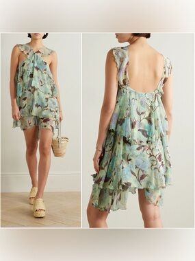 New Stella McCartney Lady Garden Chiffon Silk Dress In Multicolor $2,100 38